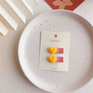 Love Heart-Shaped Hairpin Rubber Band Kids K-style Two Colors Flat Clip Head Rope Baby Girl Spring and Summer Hairpin Cropped Hair Clip Headdress