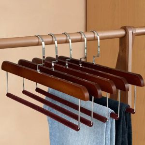 Solid Wooden Hanger for Pants Closet Organizer Trouser Rack35CM Velvet Pants Hanger Wardrobe Space-saving