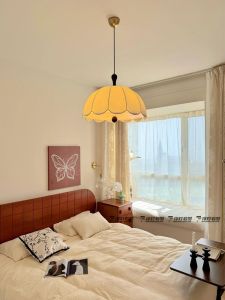 French Mid-century South East Asian Floral Fabric Pendant Light Bedroom Study Living Room Creative Lighting Design Copper Wire