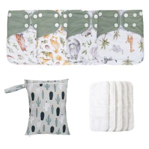 HappyFlute 4Piece Washable Pocket Cloth Diapers Set with 4 Inserts And Wet Bag Newborn Baby Diaper Cover Gift Set