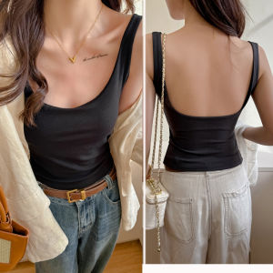 miiow | Cat Lady 2025 Womens Summer Outerwear Black Backless Tank Top With Chest Pad Vest Slimming Auxiliary Breast Concealment Base Layer