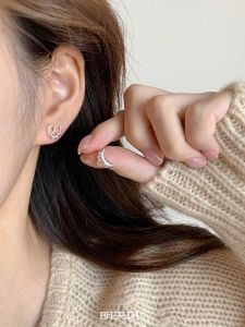 See You Tomorrow Ohh Alkaline Knot Croissant Bread-Controlled Stud Earrings 925 Silver Needle Asymmetric South Korea Simple Personalized All-Match