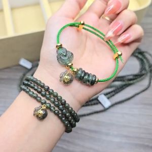 Q109 Vòng cáp ngũ điếu hồ ly túi tiền Thạch Anh Tóc Xanh treo móc v10k cho Mộc và Hoả - Phong Thuỷ TUDO P