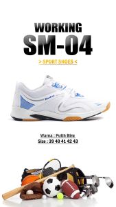 (FREE KAOS KAKI) Sepatu Olahraga Badminton Working SM-04 / Sepatu Import Tennis Running Terbaru