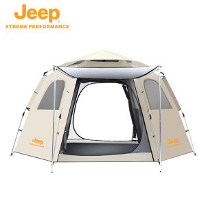 JEEP SPIRIT 1941 ESTD Outdoor Hexagonal Automatic Quick-Open Portable Tent With Poles Picnic Silver-Coated Sunscreen Folding Outdoor Camping Equipment