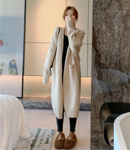 Womens Wool Open Cardigan Coat Long Loose Knitted Sweater Spring Autumn Korean Style High Fashion Outerwear Jacket