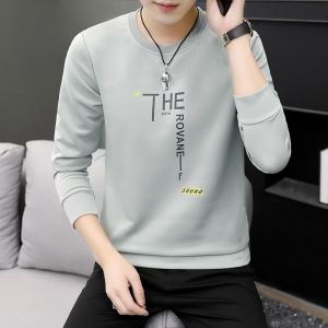 ROMON | Romon Mens Long Sleeve T-shirt Spring Autumn New Fashion Print Round Neck Sweatshirt Base Shirt Casual Loose Fit Antibacterial