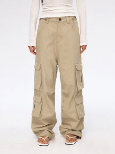 กางเกงขายาวทรงตรงสไตล์ย้อนยุคสไตล์อเมริกันสำหรับผู้ชายและผู้หญิง กางเกงขายาวทรงหลวมสบาย ๆ สำหรับฤดูใบไม้ผลิและฤดูร้อน