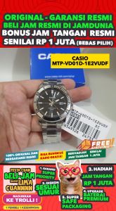 CASIO ORIGINAL - CASIO MTP-VD01D-1E2 - Men - Silver Hitam - Stainless - NEW - Jam dunia JD19ST