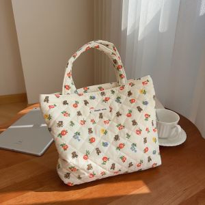 สไตล์เกาหลี น่ารัก Bear Quilted Small Cloth Bag รถเข็นเด็กมือถือ เด็กทารก Bag Outing Mommy Bag ทันสมัย กระเป๋าผ้าแคนวาส