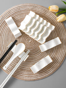 Gold Rimmed Bone China Double Chopsticks Holder Ceramic Hotel Chopsticks Stand Chopsticks Pillow Public Chopsticks Spoon Pad
