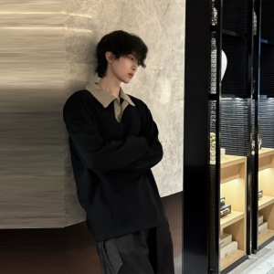 เสื้อยืดคอโปโล Cleanfit ทรงหลวม แขนยาว ทรงปกติ สำหรับผู้ชาย ฤดูใบไม้ร่วง/ฤดูหนาว เสื้อเชิ้ตแขนยาวแบบปลอมสองชิ้น ทรงปกติ