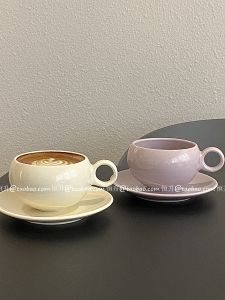 Nordic Retro Artistic Purple Egg-shaped Coffee Cup And Saucer Latte Art Cup Fine Afternoon Tea Tableware Ball-shaped European Style Handmade