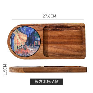 Retro Coffee Serving Tray Japanese Style Wooden Tea Cup Plate Snack Dessert Display Rectangular Shape Rectangular Tray