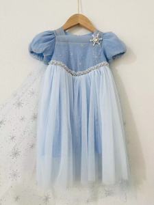 ชุดเดรสเจ้าหญิงน้ำแข็ง Frozen Princess Elsa Disney สำหรับเด็กผู้หญิง ชุดเดรสสไตล์เกาหลีฤดูร้อน กระโปรงทรงเอแขนสั้น