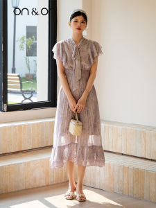 ON&ON | French Style Bow Floral Pattern Waist Accentuating Flared Dress