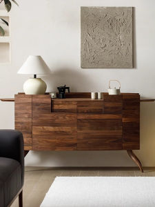 Nordic Style Solid Wood Storage Cabinet Walnut Wood Sideboard Living Room Wall Mounted Tea Water Cabinet Simple Design