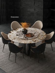 FPS FANPOSEN | Luxury Marble Round Dining Table with Lazy Susan