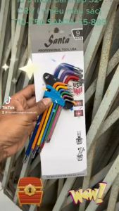 Bộ lục giác bông mai có lỗ 9 món dài thép S2-CRV ( nhiều màu sắc) T10-T50 SANTA 55-889