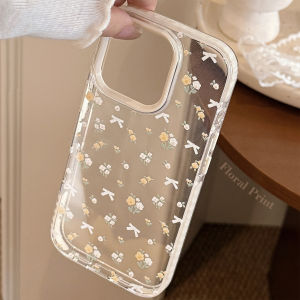 Korean Full Screen Yellow Flower Clear Soft Phone Case For iPhone 12 13 14 15 16 Pro Max Transparent Shockproof Protective Cover