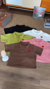 เสื้อโปโลครอปสาวอวบ 💋ผ้ายูนิโคล่เนื้อดียืดเยอะ มากัน 5 สีจุกๆ เลยจ้าไม่ว่าสีไหนก็แมทช์ง่ายดีย์อะ ✨สาวพลัสไซส์ก็สวยได้✨