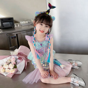 ชุดเดรสยาวคลุมเข่าลายปลาดิบสไตล์เจ้าหญิงสำหรับเด็กผู้หญิง ชุดว่ายน้ำ ชุดการแสดง ชุดเด็ก ชุดฤดูร้อน เดรสยาวคลุมเข่า