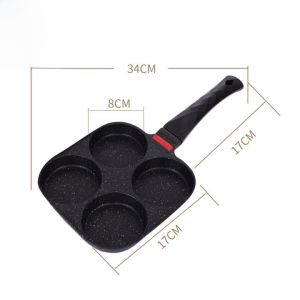 New Non-Stick Egg Fry Pan with Lid Four Holes Flat Bottom Stone Breakfast Pot Home Use Stove Compatible Induction Cooktop