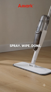 Amark Spray Mop - Stainless Steel Flat Floor Mop | 470ml Refillable Bottle | Microfibre Mop Pad