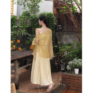 แฟชั่นแห่งชาติสไตล์จีนใหม่ ผู้หญิง ฤดูร้อน เสื้อผ้าป้องกันแสงแดดบาง ผ้าไหม ชุดกี่เพ้า ครอบคลุมแจ๊กเก็ตพร้อมผ้าคลุมไหล่ขนาดเล็ก