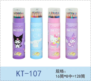 < KT-107 > Color Pencil Pensel Warna 24PCS Sanrio Collection / Cute Design Kuromi Kitty Cinnamoroll / Stationery