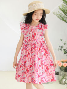Summer Floral Print Sleeveless Dress for Little Girls Childrens Skirt Fresh Style Princess Dress Sweet Style Glue Fiber Material