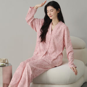 MiiOW | Autumn Sleepwear Womens Long Sleeve Long Pants Panda Pattern High-End Feeling Ladies Home Clothes Set Casual Style V-neck Cardigan