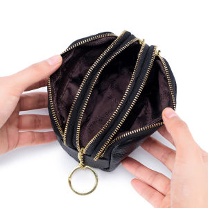 Royal Bagger Mini Small Short Wallet Purses for Women Genuine Cow Leather Coin Purse Three Zip Pouch Key Holder Case