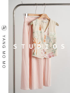 New Chinese Style Linen Vest Top Half Skirt Set Summer Elegance Womens Fashion Pleated Skirt Vest Combo Hanfu Ensemble