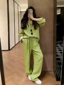 NUANPING | Bộ Áo Sơ Mi và Quần Vải Linen Phong Cách Thường Ngày