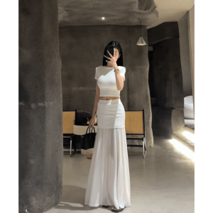 กระโปรงทรงเอผ้าตาข่ายสีขาว ทรงหลวม กระโปรงสั้นผู้หญิง ทรงเข้ารูป ฤดูร้อน 2025 กระโปรงยาวทรงเอ เอวสูง กระโปรงสั้นผ้าตาข่าย