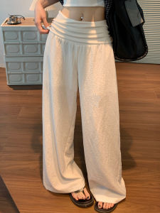 White Linen Lyocell Cotton Wide Leg Pants Women Summer Thin Holiday High Waist Draped Casual Straight Loose Fit Trousers