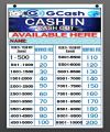 Gcash Cash in Cash Out Sign Charge Rate Laminated waterproof. 