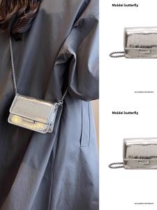 Trendy Silver Mini Crossbody Bag Womens 2025 New Summer High Quality Chain Strap Fashionable Casual Single Shoulder Bag