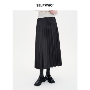 Slimming Versatile Grey Double-Pleated A-Line Skirt