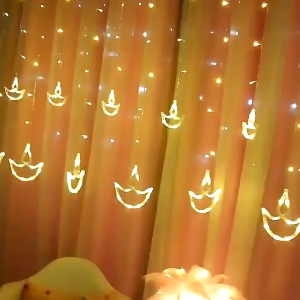 Lampu Diwali 5 Meter Deepavali Lights 158Led Led Candle Diya Lamp Curtain Lights 8Modes Lighting For Indian Diwali Deepavali Decoration