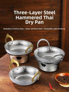 304 Stainless Steel Southeast Asian Style Seafood Pot with Double Ears for Alcoholic Liquor Stove Small Hot Pot for Commercial Use