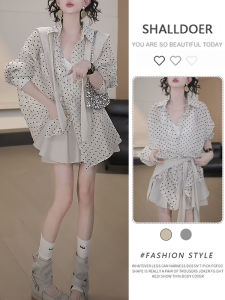 Shalldoer | Fashionable Polka Dot Sun Protection Shirt And A-Line Shorts Set Womens Summer Design Two-Piece Suit Elegant Feel
