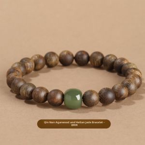 HONGLIANGYUAN | Natural Hetian Jade Sinking Grade Wood Beaded Bracelet