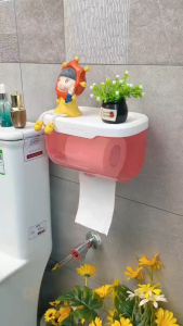 กล่องใส่กระดาษชำระแบบไม่ต้องเจาะ ชั้นวางกระดาษชำระกันน้ำ ชั้นวางกระดาษชำระ กล่องเก็บของในครัวและห้องน้ำ