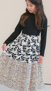 Girls’ Modern Monotone Mixed-Pattern Long Skirt – Korea’s Premium Kidswear by I LOVE J (Ages 4–11)