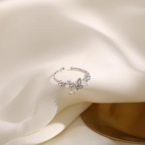 anenjery | Nhẫn Hoa Zircon Điều Chỉnh Được ANENJERY Dành Cho Nữ Kiểu Dáng Công Chúa Đơn Giản Phụ Kiện Thời Trang Nhẫn Cocktail Đồng Thau Quà Tặng