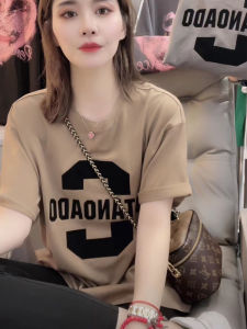 Loose Letter Print Midi T-Shirt Womens Short Sleeve Belly Covering Top Korean Style Summer Fashion Casual Creative Pattern