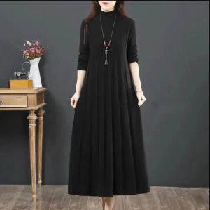 Autumn Winter Knitted Woolen Dress Womens Midi Loose plus Size Knee-Long Sweater Fashionable Base Layer Thermal Clothing