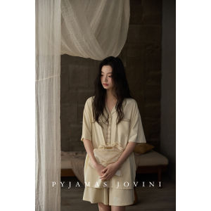 Cool Comfortable Couples Sleepwear Modal Cotton Short Sleeve Shorts with Built-in Bra Pad Set